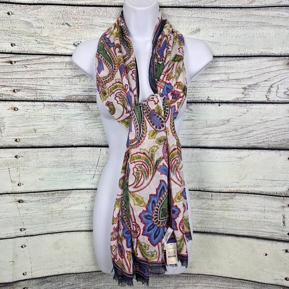 Talbots Paisley Print Fringe Scarf Multicolor NWT - Picture 3 of 9